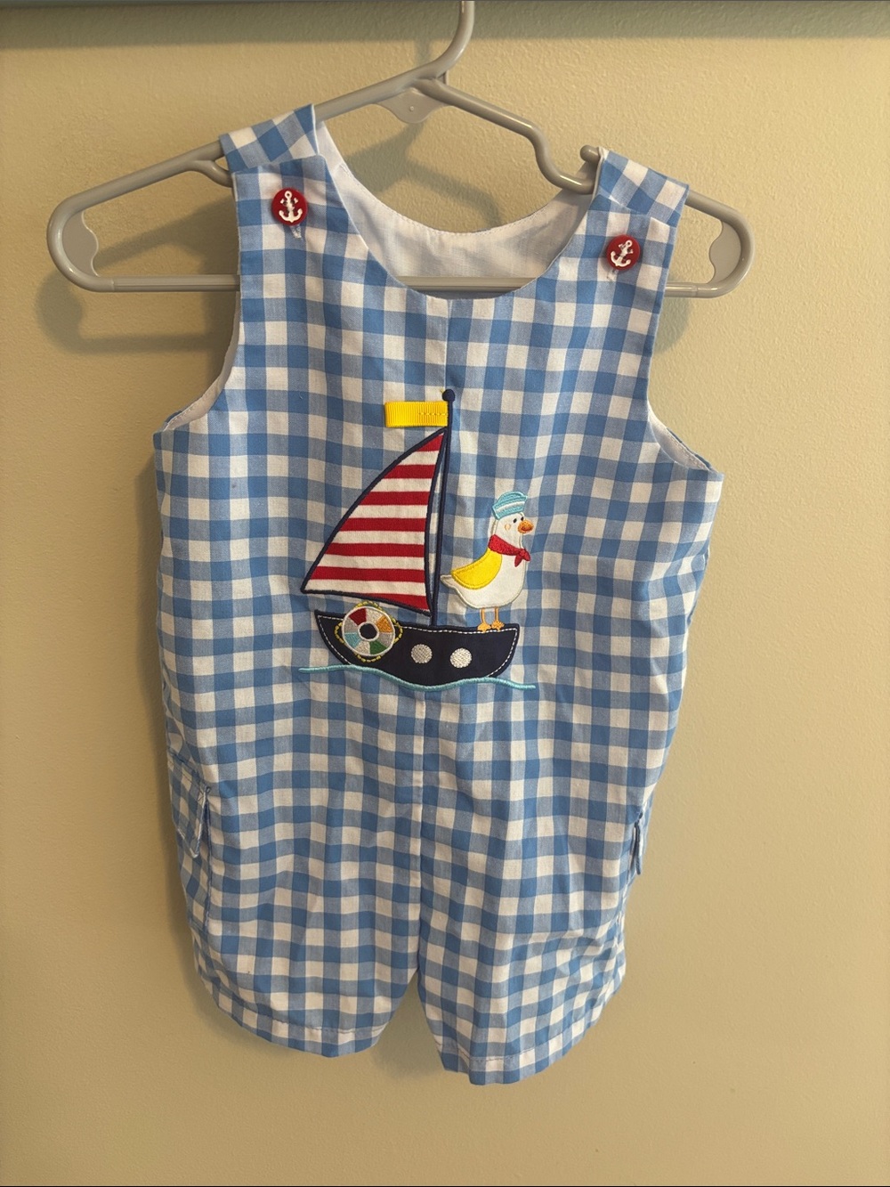 Good Lad Baby Boy Jon Jon Romper 18 Months Blue Gingham Sailboat Duck Nautical